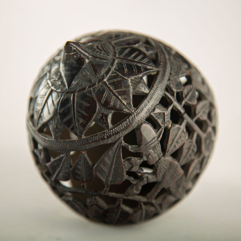 Early 19th C. French Colonial Carved Coconut Curiosity or Possible Money Box