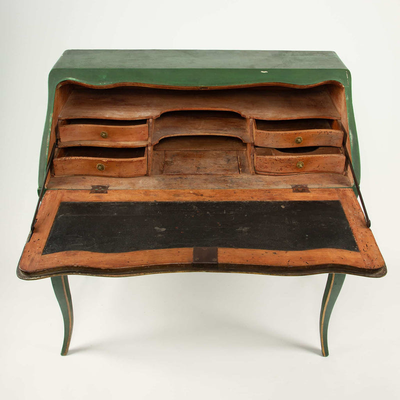 Provincial Green-Painted Slant-Front Desk with Secret Compartment