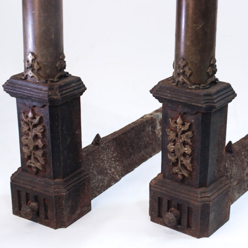 The Fire Breathers: Pair of French Gothic Revival Dragon Head Andirons
