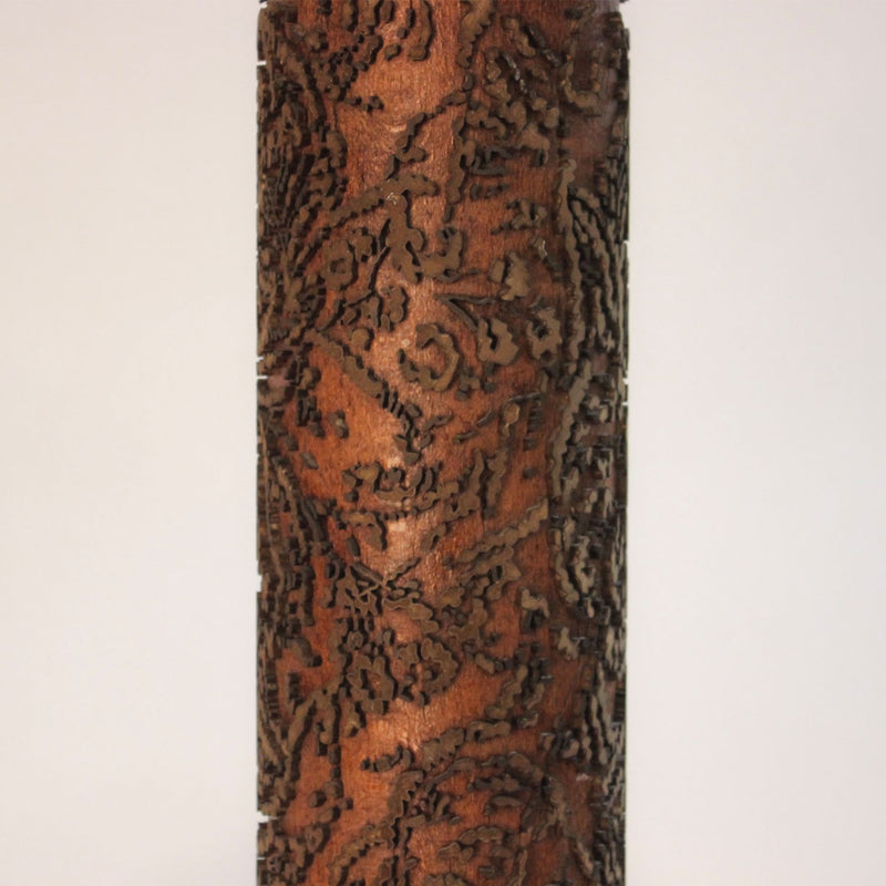 Pair of Vintage Embossed Metal and Wood Wallpaper Printing Roller Table Lamps