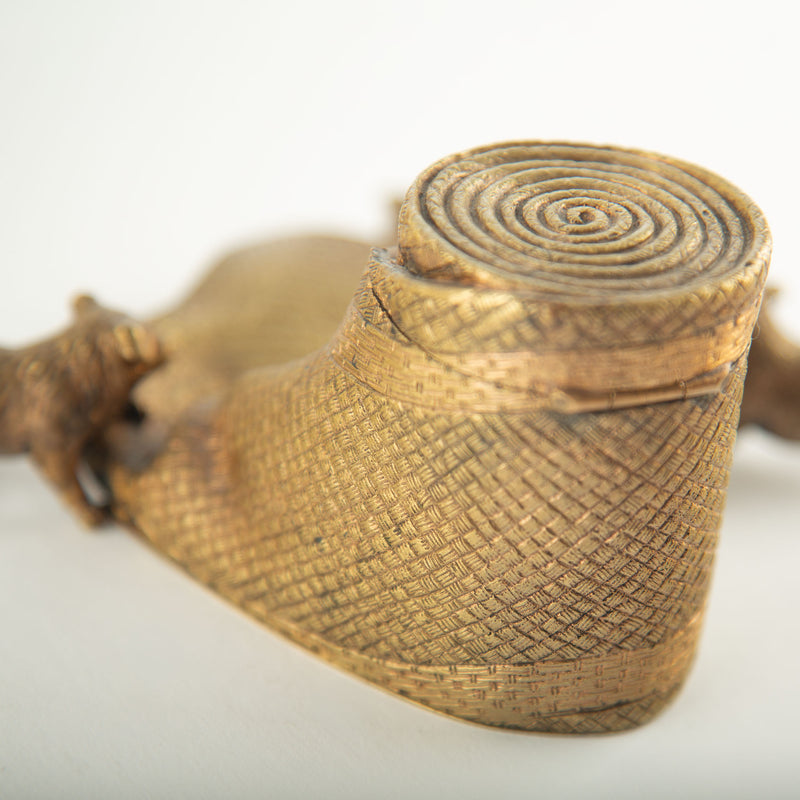 Tug of War: A Bronze Inkwell of Tugging Pugs on a Rug
