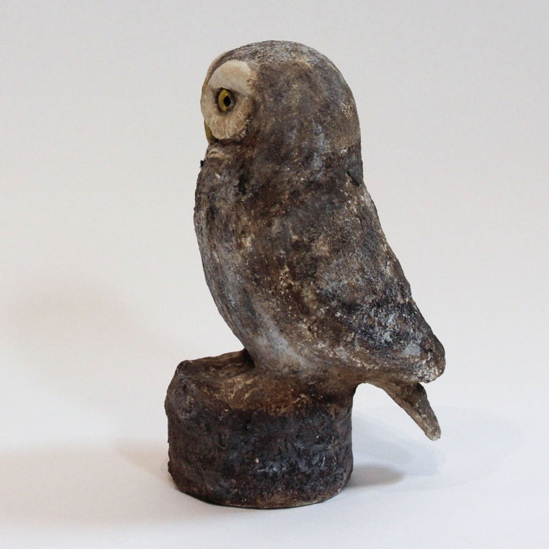 Contemporary French Folk Art Papier-Mâché Owl Sculpture, 8.25" H