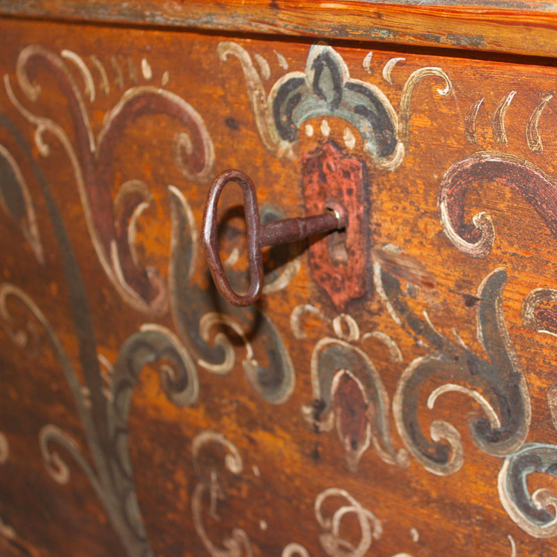 Swedish Folk Art Painted Pine Storage Trunk, Dated 1805