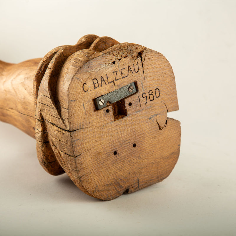 Monumental Hand-Carved Wooden Arm Candle Sconce by C. Balzeau, France, 1980