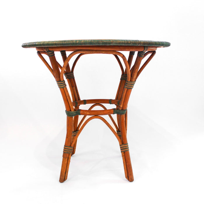 Rattan Blu Round Bistro Table with Verdigris Green Woven Accents
