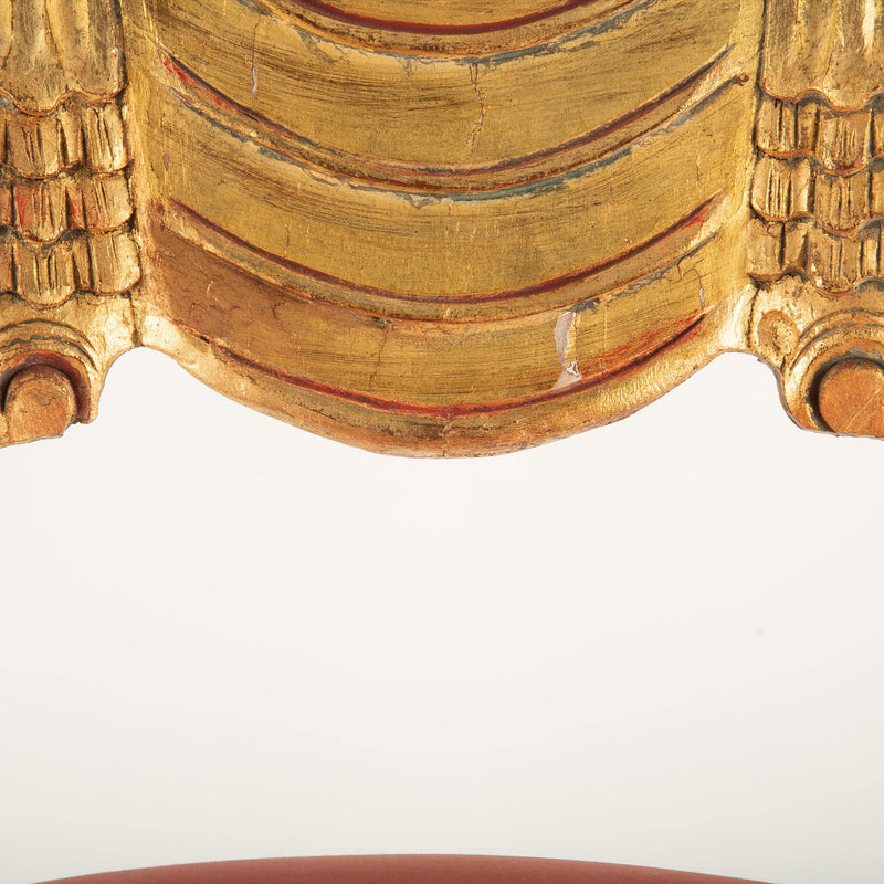 Pair of French Art Deco Gilt Chairs with Red Silk Upholstery