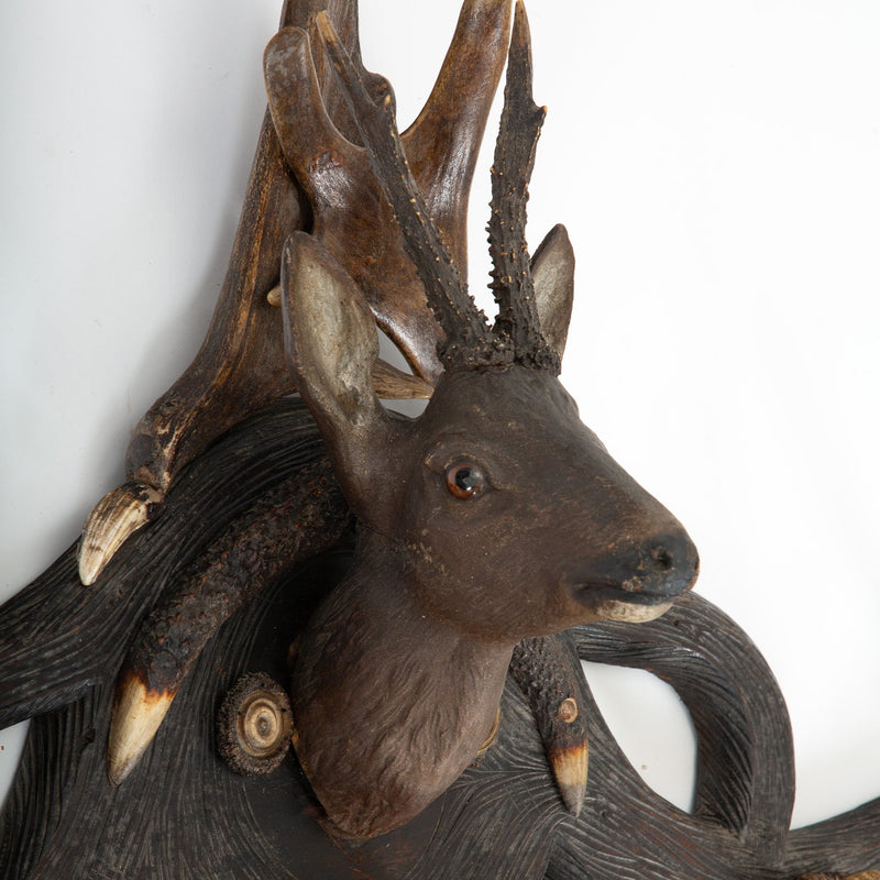 Echoes of the Hunt: 19th Century Black Forest Antler Wall Hanging Coat Rack