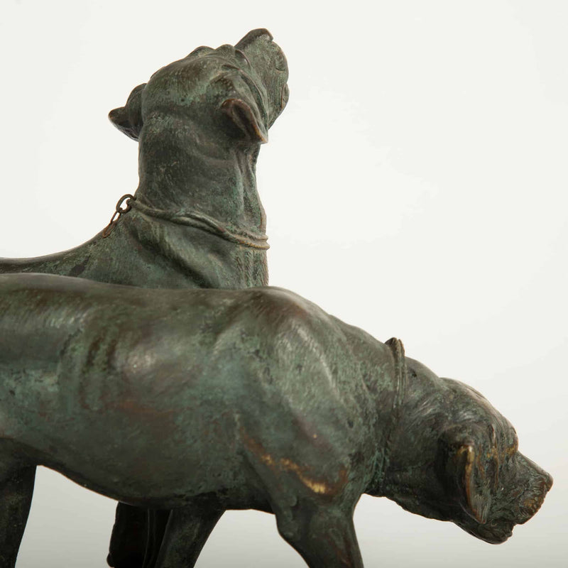 Paul-Édouard Delabrièrre, Bronze Group of Two Hounds, French Animalier, 19th C.