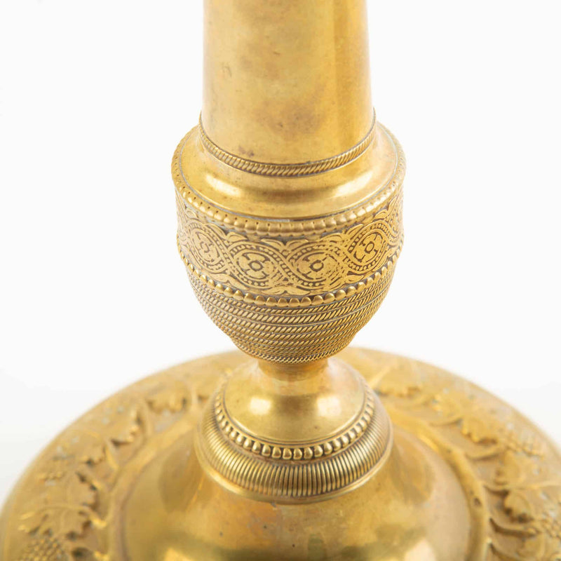 Pair of 19th-C French Gilt Bronze Candlesticks w/ Grape and Vine Decoration
