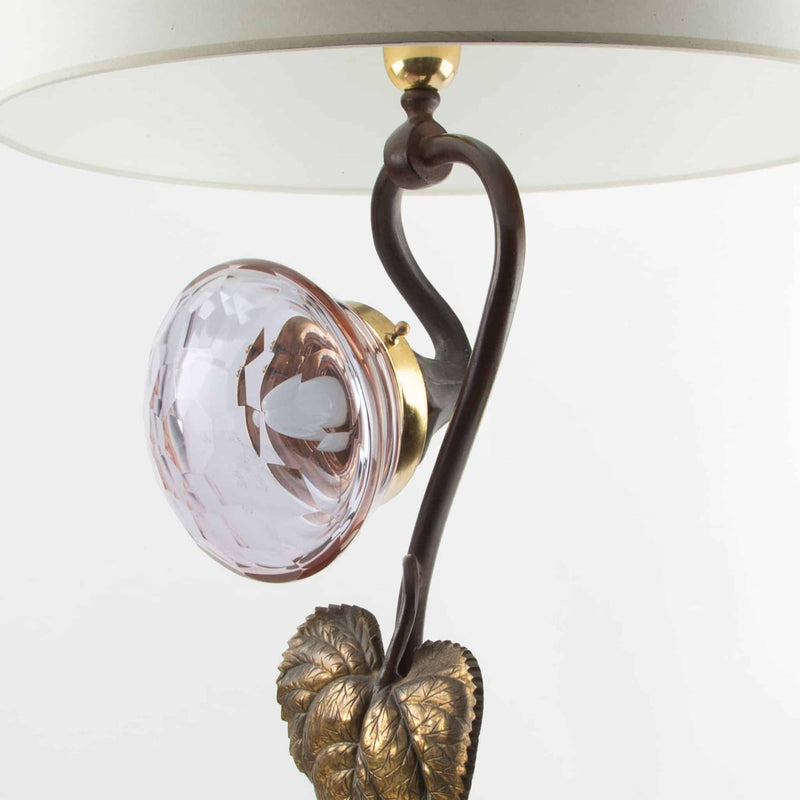 French Art Deco Bronze and Glass Sunflower Table Lamp, 1930s–1940s