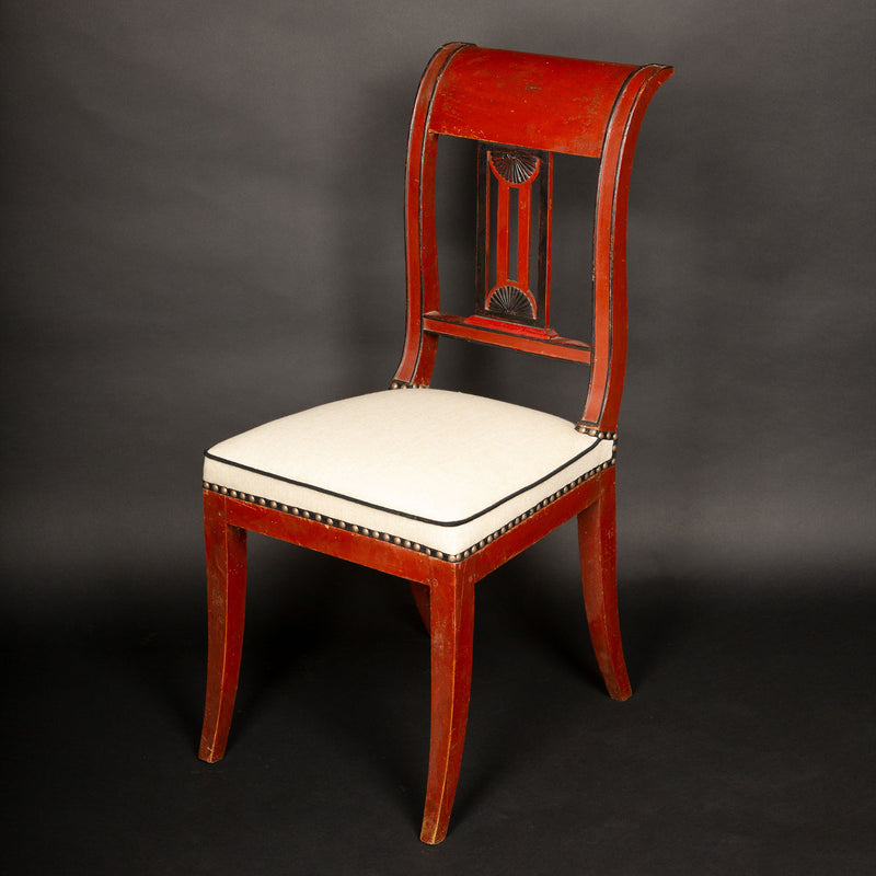 Directoire Period Oxblood Salon Suite w/ Saber Legs and Scrolled Backs, Late 18C