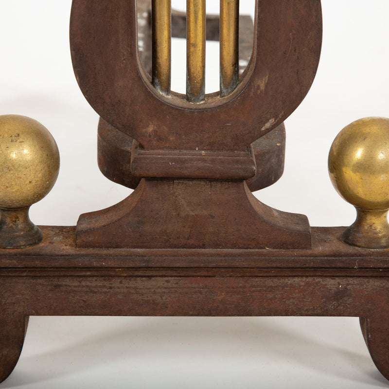 Music at the Hearth: Pair of 19th C Lyre Andirons