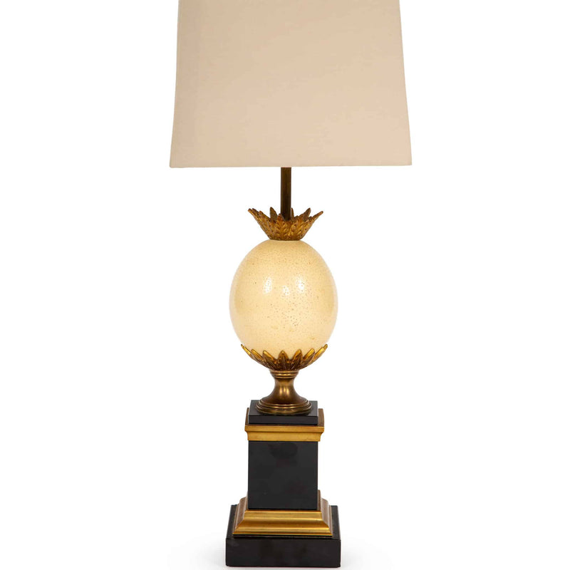 Maison Charles–Attributed Pair of Gilt Metal and Ostrich Egg Table Lamps