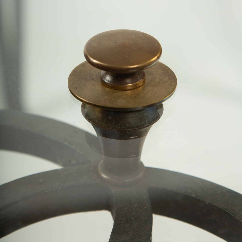 French Art Deco Wrought Iron and Glass Coffee Table with Bronze Finials 20th C.