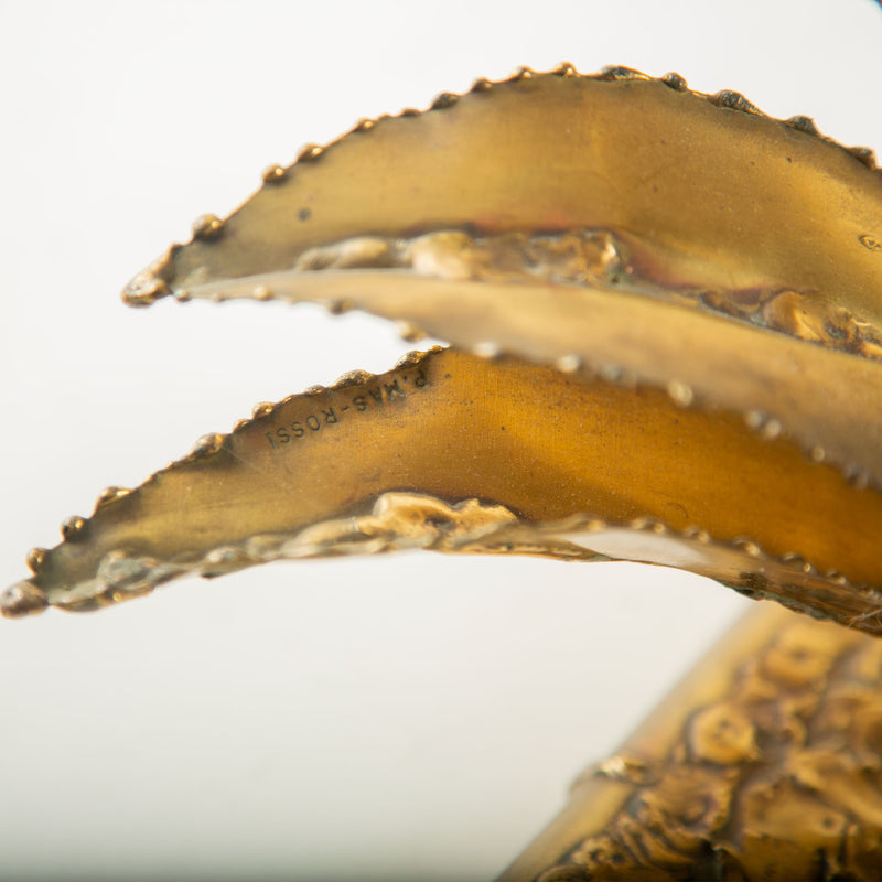 1970s P. Mas-Rossi French Brass Sunflower Table Lamp with Agate Center