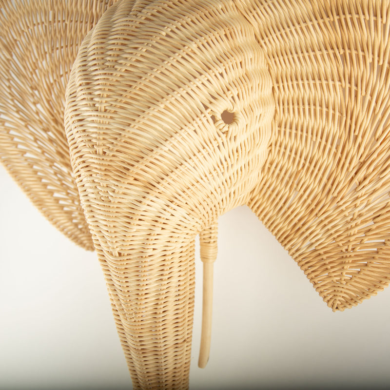 Sculptural Handwoven Rattan Elephant Head Wall Sculpture