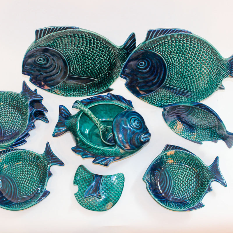 School of Fish: Vintage French Majolica Table Service, 9 Pieces