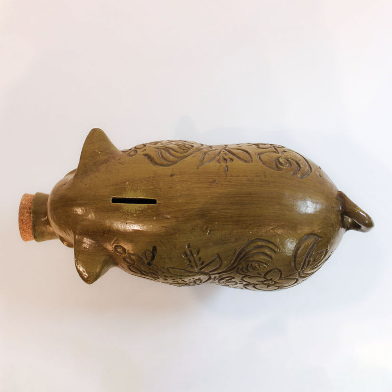 This Little Piggy Saved It All: Large Vintage Folk Art Ceramic Pig Bank
