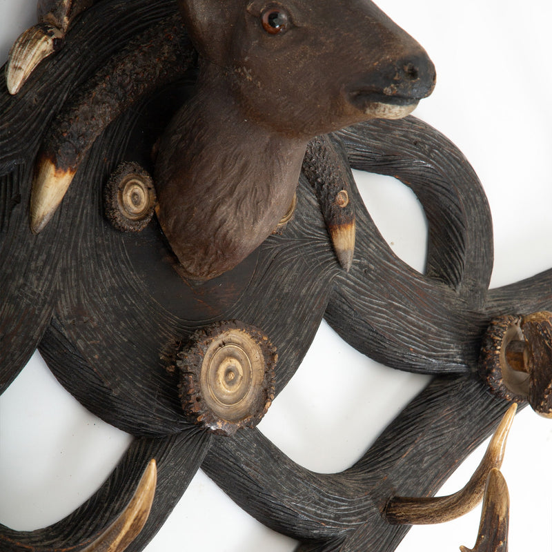 Echoes of the Hunt: 19th Century Black Forest Antler Wall Hanging Coat Rack