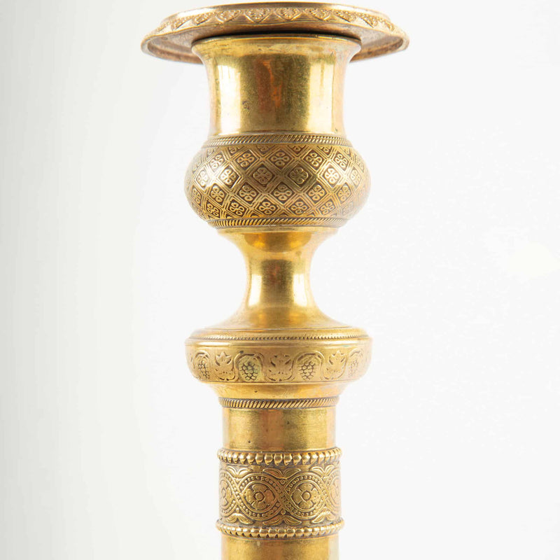 Pair of 19th-C French Gilt Bronze Candlesticks w/ Grape and Vine Decoration
