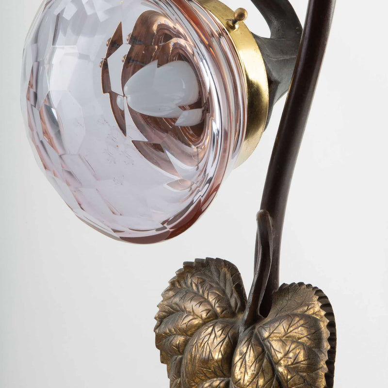 French Art Deco Bronze and Glass Sunflower Table Lamp, 1930s–1940s