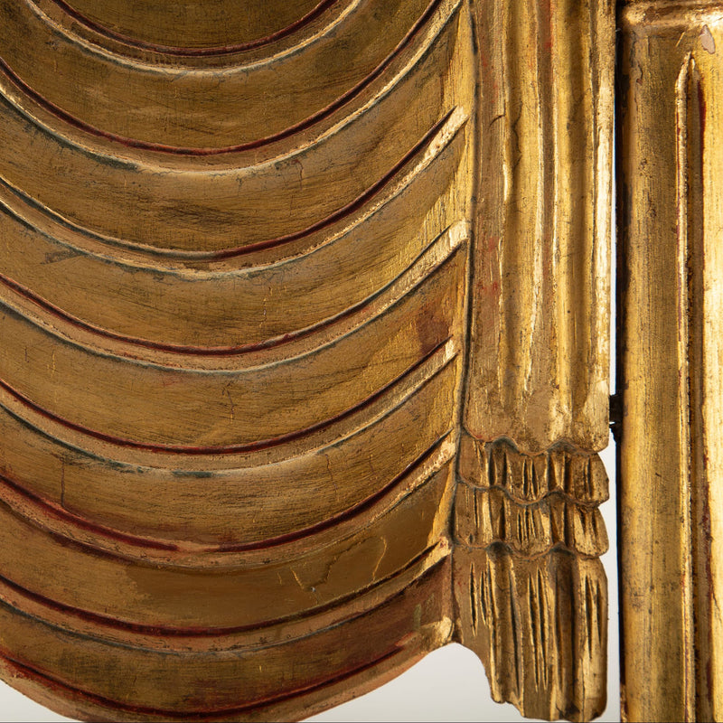 Pair of French Art Deco Gilt Chairs with Red Silk Upholstery