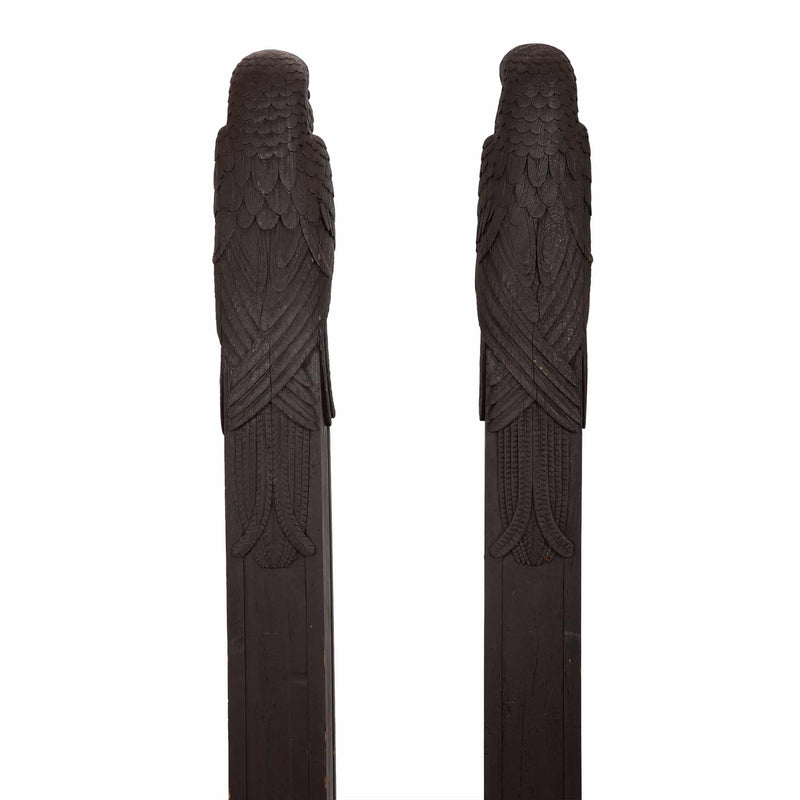 Carved Wooden Parrot Columns