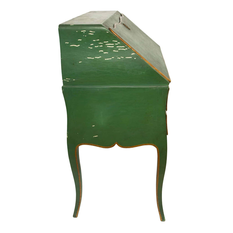 Provincial Green-Painted Slant-Front Desk with Secret Compartment