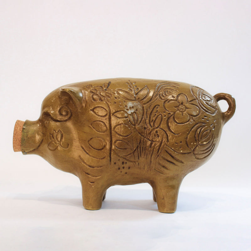 This Little Piggy Saved It All: Large Vintage Folk Art Ceramic Pig Bank