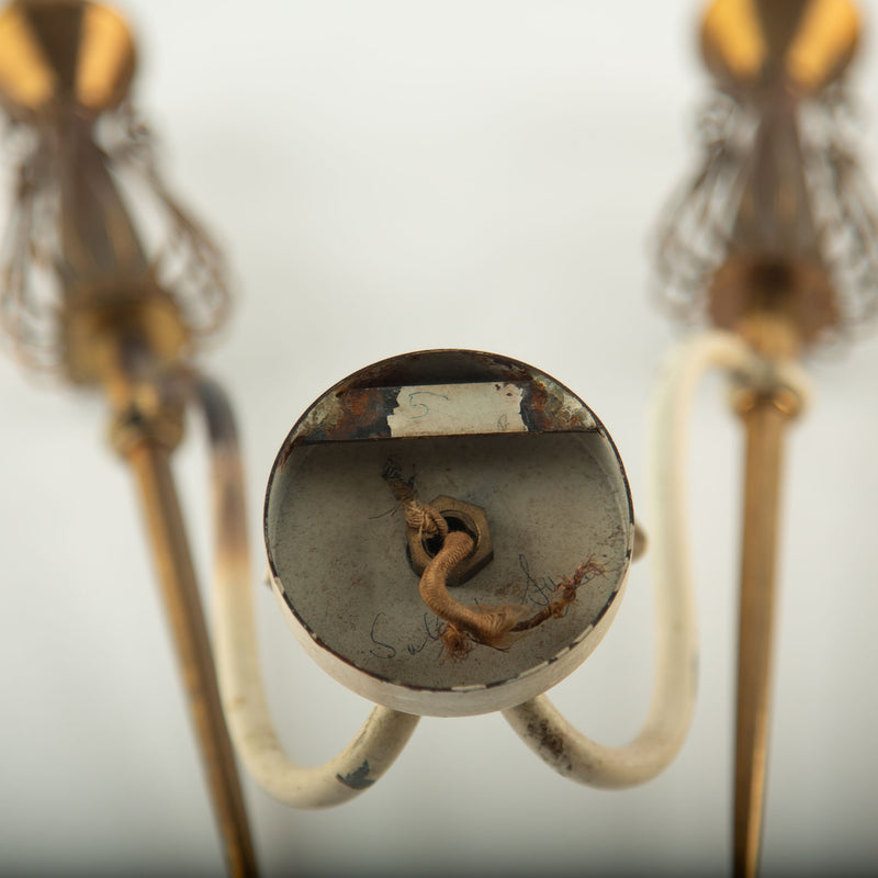 Pair of French Mid-Century Sculptural Brass and Ivory Wall Sconces, circa 1950