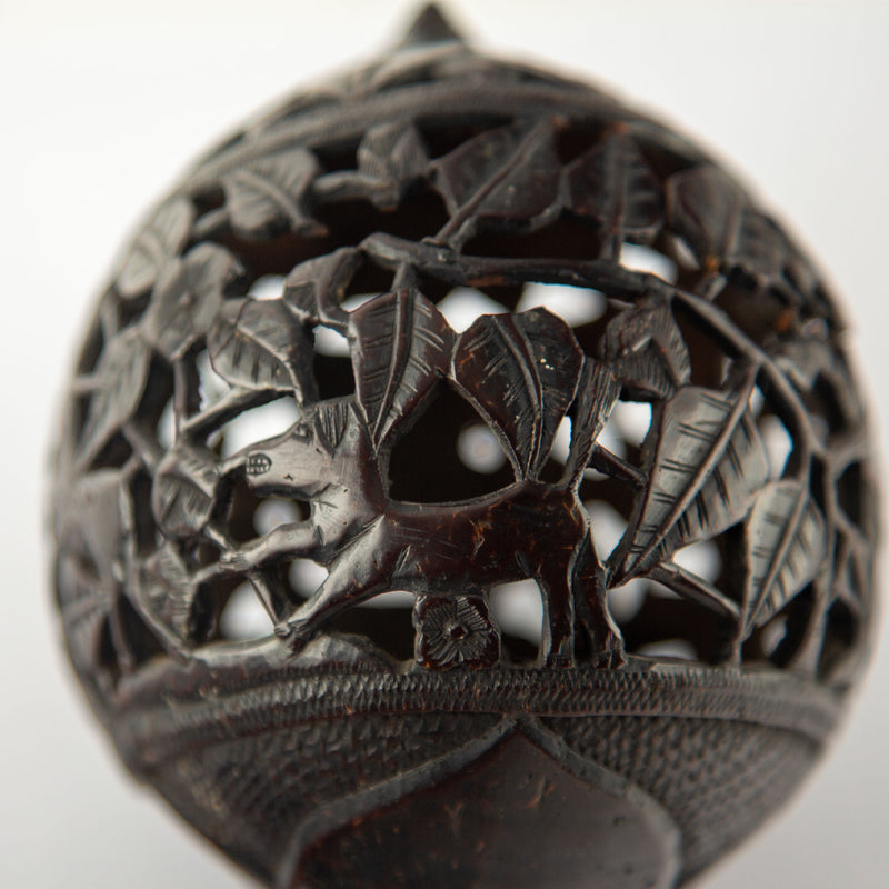 Early 19th C. French Colonial Carved Coconut Curiosity or Possible Money Box