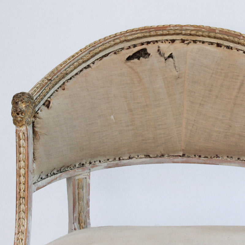 Swedish Gustavian Bergère with Carved Lion Head Finials and Fluted Legs