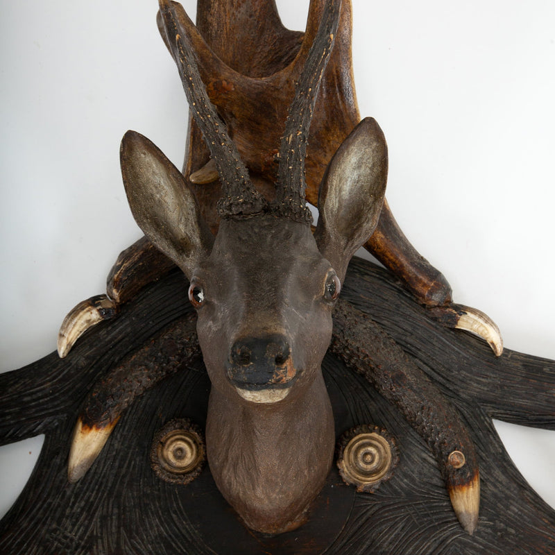 Echoes of the Hunt: 19th Century Black Forest Antler Wall Hanging Coat Rack
