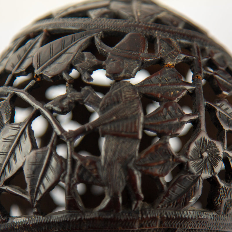Early 19th C. French Colonial Carved Coconut Curiosity or Possible Money Box