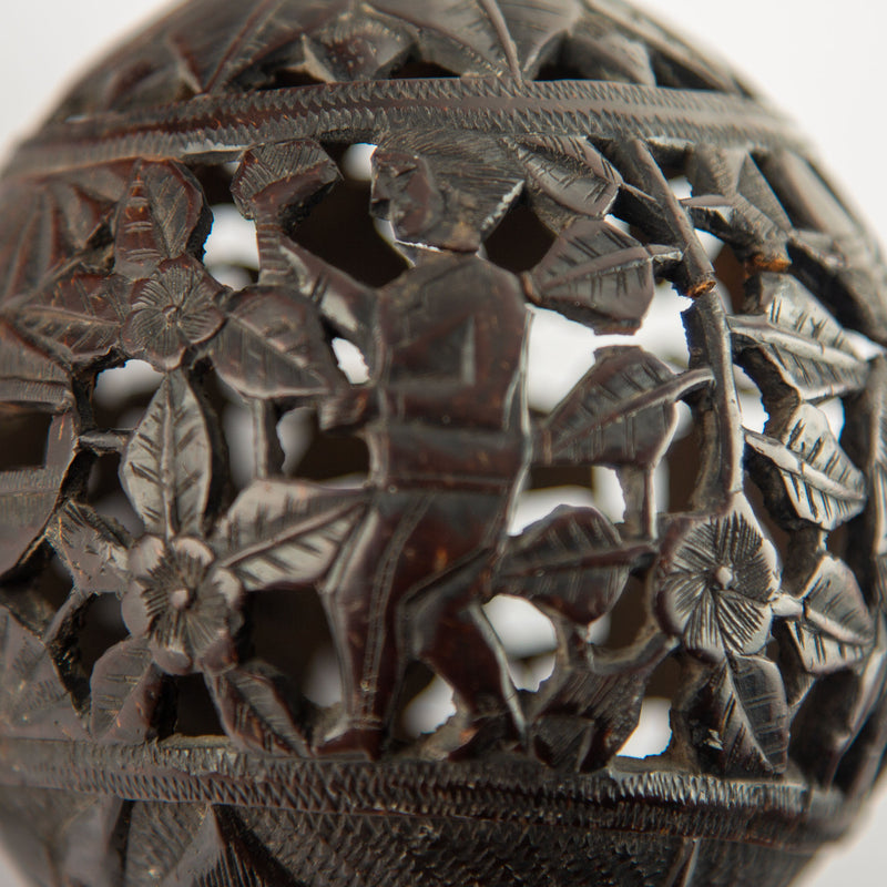 Early 19th C. French Colonial Carved Coconut Curiosity or Possible Money Box