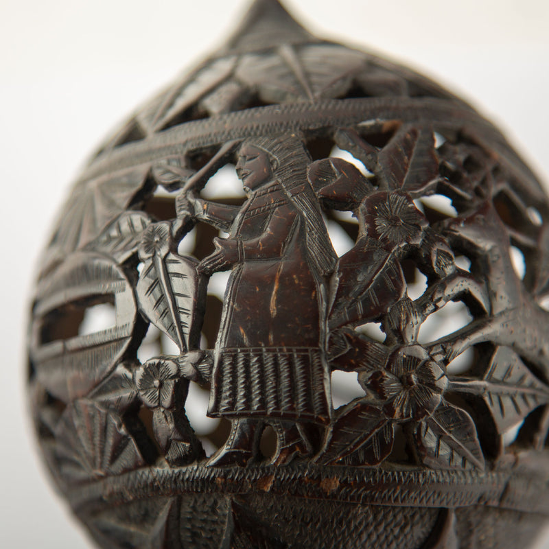 Early 19th C. French Colonial Carved Coconut Curiosity or Possible Money Box