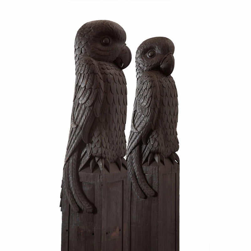 Carved Wooden Parrot Columns