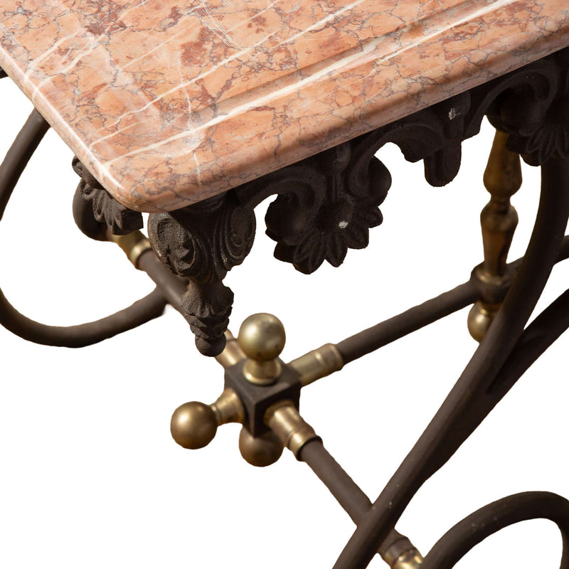 Exceptional Large 19th-Century French Butcher Table with Rose Marble Top
