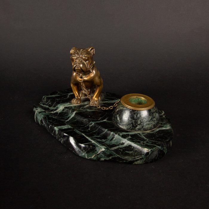 19th-Century French Bronze Bulldog Inkwell by M. Bertin on Marble Base