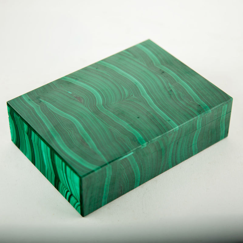 Bookmatched Malachite Box with Gilt Brass Hinge, 7.25"