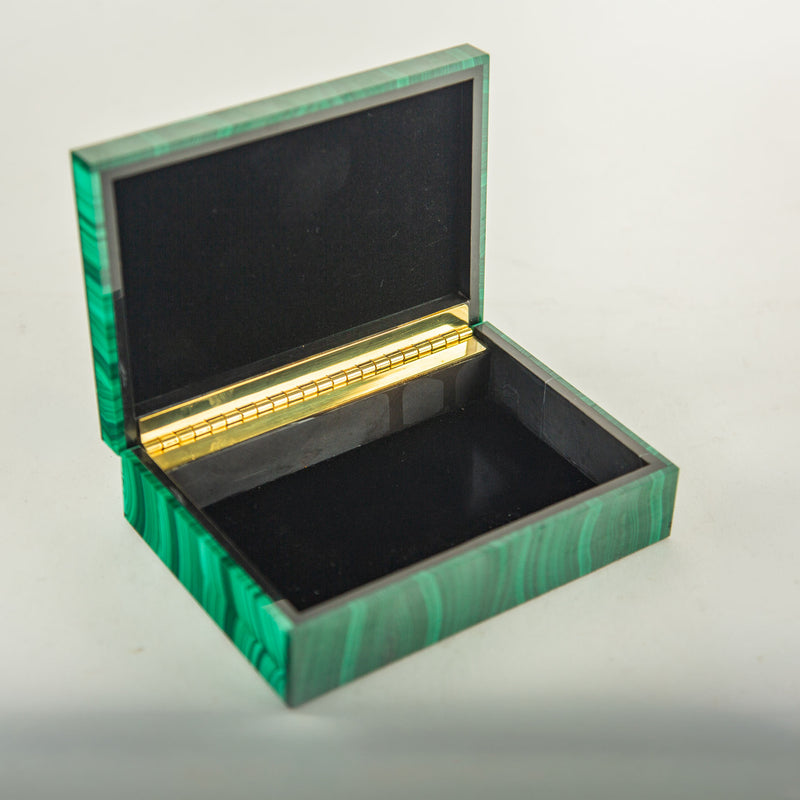 Bookmatched Malachite Box with Gilt Brass Hinge, 7.25"