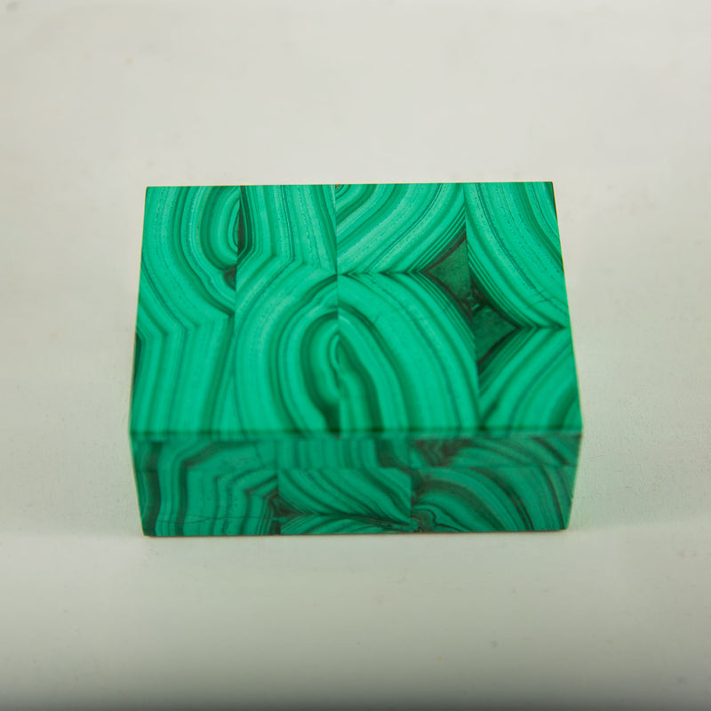 Decorative Bookmatched Malachite Box with Gilt Brass Hinge, 4"