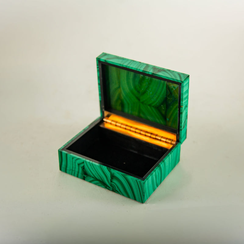 Decorative Bookmatched Malachite Box with Gilt Brass Hinge, 4"