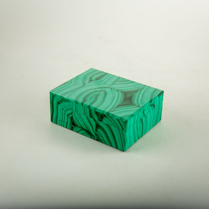 Decorative Bookmatched Malachite Box with Gilt Brass Hinge, 4"