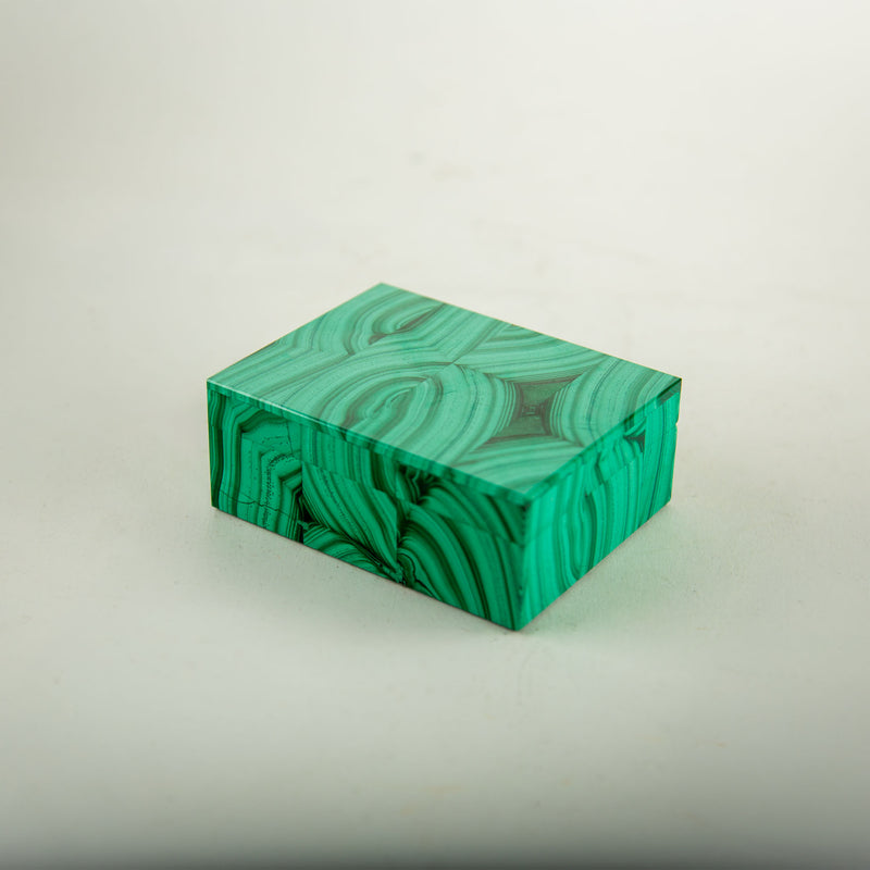 Decorative Bookmatched Malachite Box with Gilt Brass Hinge, 4"