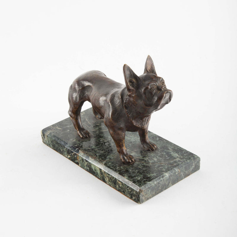 The Little Guardian: Bronze Study of a French Bulldog on Marble Base