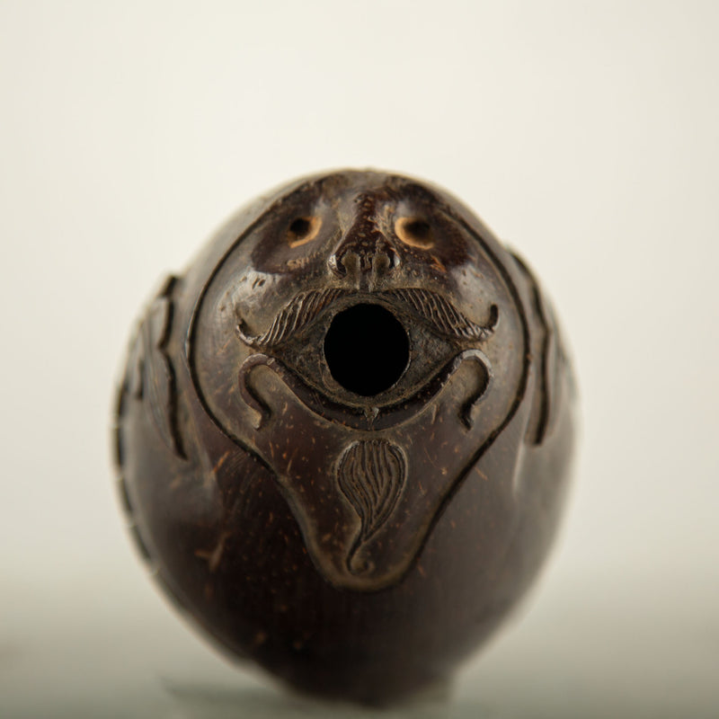 Rare Early 19th-Century French Colonial Carved Coconut "Bugbear" with Serpent
