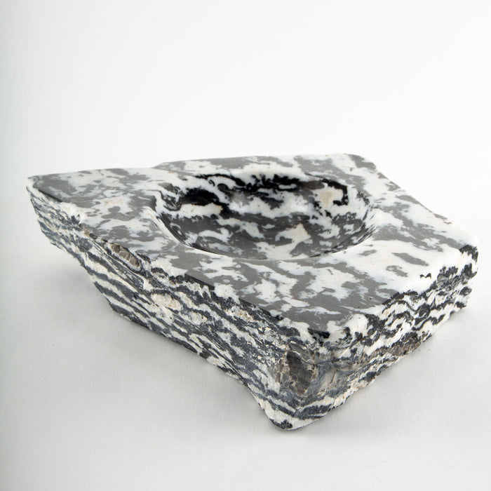 Carved Contrast: Zebra Stone Black & White Mineral Vide Poche with Natural Edge