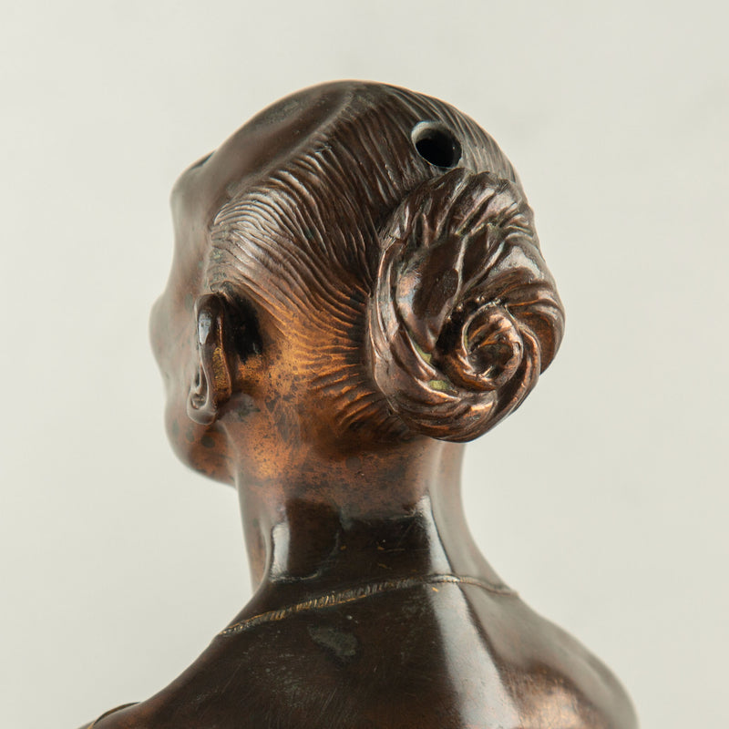 Rare French Patinated Bronze Figural Cigar Lighter with Orientalist Bust, circa 1900