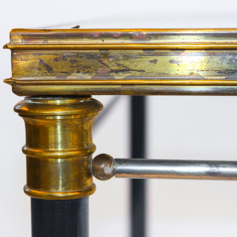Mid-Century French Neoclassical Brass, Ebonized Metal and Glass Coffee Table